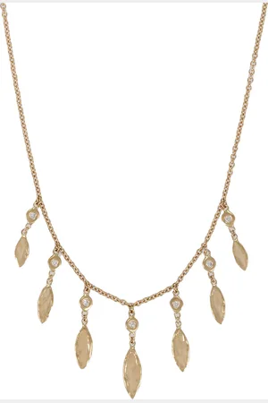 JACQUIE AICHE 14K Yellow 7 Dia Graduated Hammered Marquise Shaker Necklace