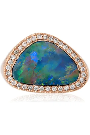 JACQUIE AICHE 14K Rose Gold Freeform Oval Australian Opal Pave Border Ring