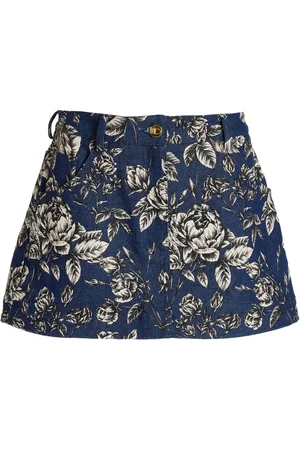 Oscar de la Renta Printed Stretch-Denim Mini Skirt