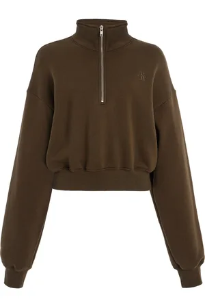 ÉTERNE Cropped Cotton-Modal Half-Zip Sweatshirt