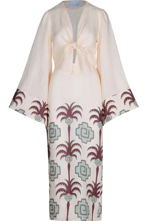 JOHANNA ORTIZ Sailing Flags Tie-Detailed Linen Midi Dress