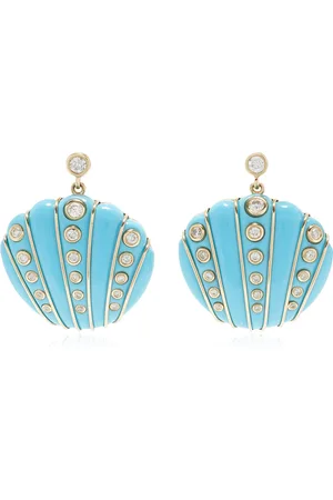 YVONNE LÉON Exclusive Riviera 9K Yellow Gold Turquoise; Diamond Shell Earrings