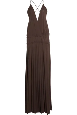 Salvatore Ferragamo Pleated Drop-Waist Crepe Maxi Dress