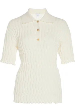 Bottega Veneta Ribbed-Knit Wool Polo Top