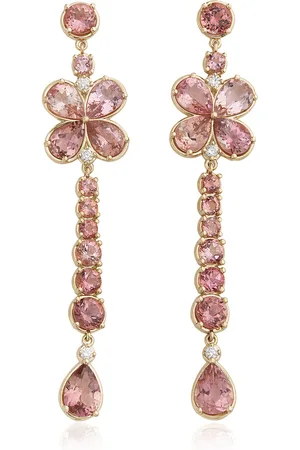Jamie Wolf Long Floral 18K Yellow Gold Diamond And Tourmaline Earring