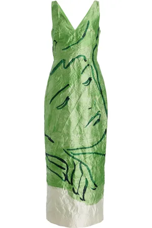 Erdem Crinkled Satin Midi Dress