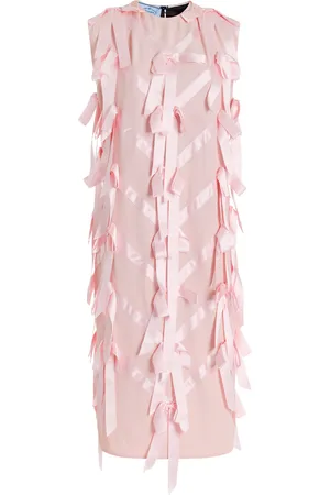 Prada Ribbon-Embroidered Satin Midi Dress