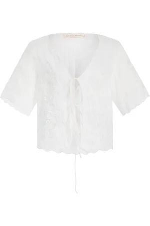 All That Remains Eta Embroidered Cotton Voile Tie-Front Top
