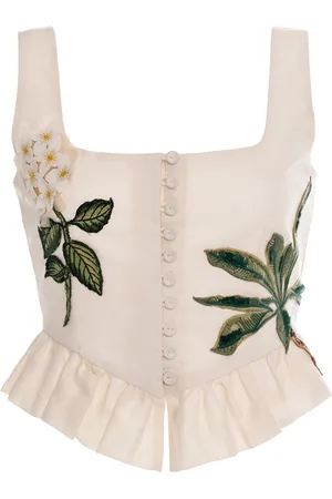 Agua by Agua Bendita Eslabon Embroidered Linen Top