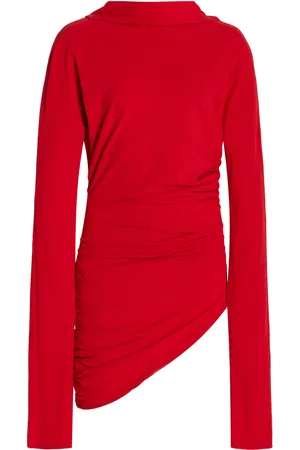 Colleen Allen Asymmetric Gathered Cotton-Poplin Top
