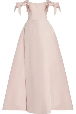 MONIQUE LHUILLIER Bow-Detailed Silk Faille Off-The-Shoulder Gown