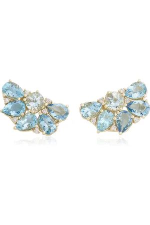 Jamie Wolf Floral Cluster 18K Yellow Gold Diamond And Aquamarine Earrings