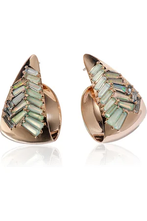 Nak Armstrong Herringbone 20K Rose Gold Opal and Aquamarine Hoop Earrings