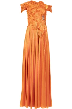 Costarellos Isla Crystal Metallic-Georgette Off-The-Shoulder Gown