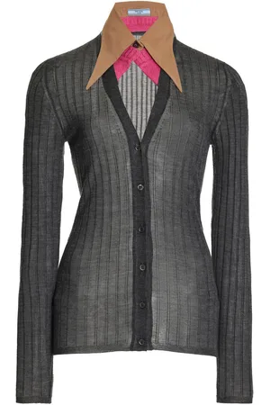 Prada Collared Knit Silk Cashmere Cardigan