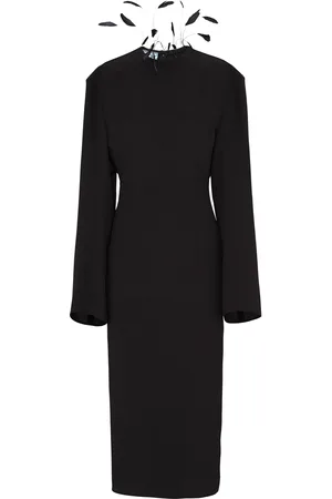 Prada Feather-Embellished Sable Midi Dress