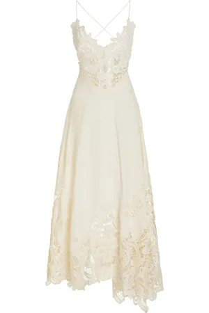 ULLA JOHNSON Brigitte Embroidered Linen Midi Dress