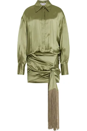 The Attico Fringe-Detailed Silk Mini Shirt Dress
