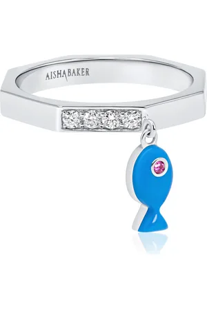 Aisha Baker How Charming Life 18K White Gold Diamond And Sapphire Ring