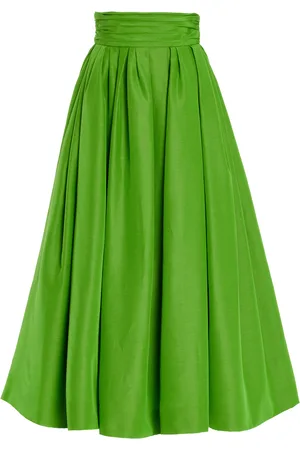 Carolina Herrera Cummerbund-Waist Cotton-Blend Faille Midi Skirt