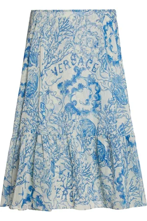 VERSACE La Vacanza Printed Techno Creponne Midi Skirt