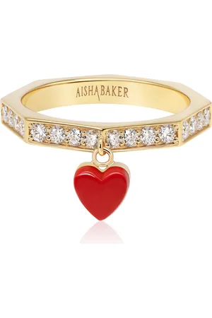 Aisha Baker How Charming Twinkle Heart 18K Yellow Gold Diamond And Enamel Ring