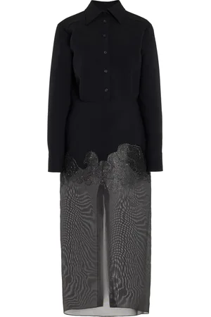 BRANDON MAXWELL The Amelie Embroidered Crepe-Silk Midi Dress