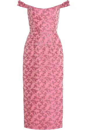 Markarian Amina Floral-Sequined Off-The-Shoulder Midi Dress