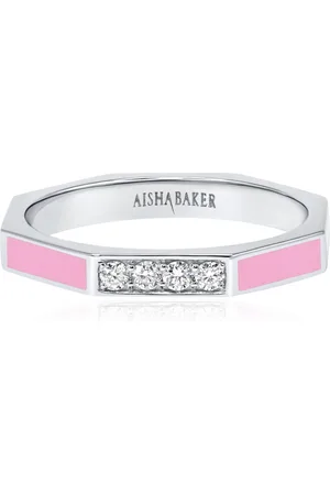 Aisha Baker Fingers Crossed White 18K White Gold Diamond And Enamel Ring