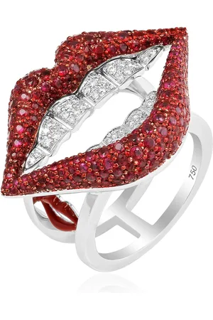 Aisha Baker Lip Lock Twinke 18K White Gold; Diamond And Ruby Ring