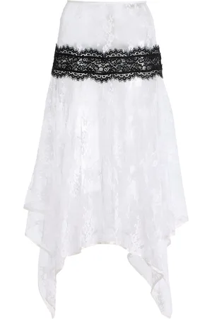 RODARTE Asymmetric Cotton-Blend Lace Midi Skirt
