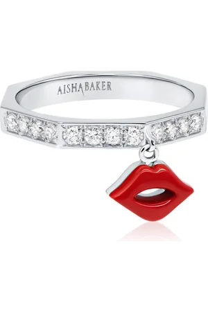 Aisha Baker How Charming Twinkle Kiss 18K White Gold Diamond And Enamel Ring