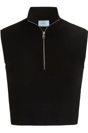 Prada Logo-Detailed Ribbed Jersey Turtleneck Crop Top