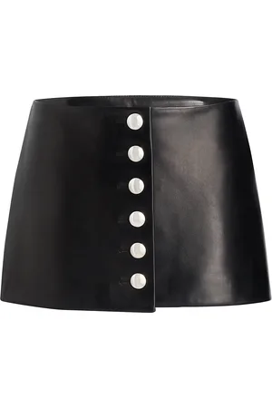 Khaite Jaxon Button-Front Leather Mini Skirt