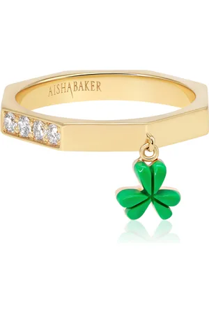 Aisha Baker How Charming Lucky 18K Yellow Gold Diamond And Enamel Ring