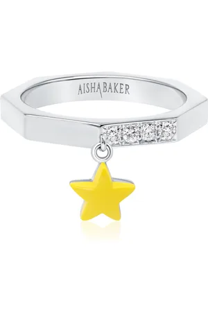 Aisha Baker How Charming Twinkle 18K White Gold Diamond And Enamel Ring