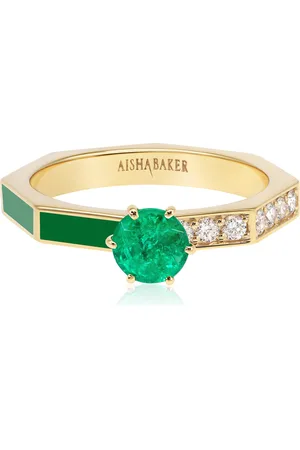 Aisha Baker New Beginning 18K Yellow Gold Diamond; Emerald And Enamel Ring