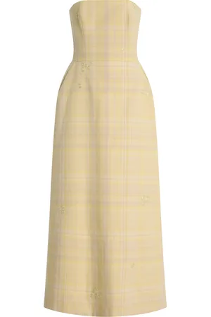 DELPOZO Exclusive Architectural Floral-Embroidered Tartan-Checked Cotton Midi Dress