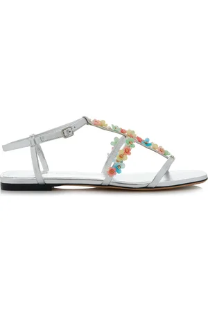 Jimmy Choo Gwyn Embroidered Metallic Leather Sandals