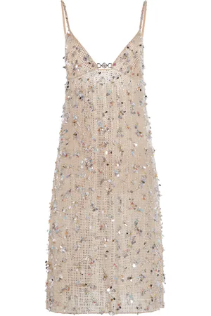 VERSACE La Vacanza Embellished Silk Georgette Midi Dress