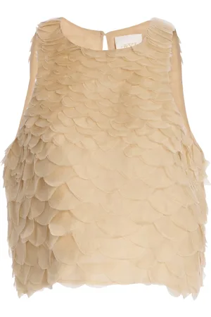 TWP Fishscale Shell Embellished Silk Top
