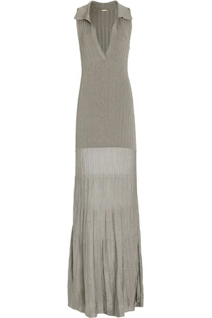 ADAM LIPPES Tashi Metallic Ribbed-Knit Maxi Dress