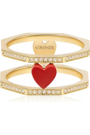 Aisha Baker Open Heart 18K Yellow Gold Diamond And Enamel Ring