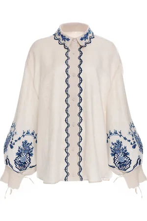Agua by Agua Bendita Abadía Embroidered Linen Blouse
