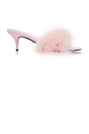 Balenciaga Boudoir Feather-Trimmed Leather Sandals