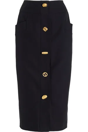 FRANCOISE Exclusive Bijou Buttoned Cotton Gabardine Midi Pencil Skirt