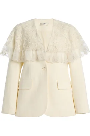 SEA Arielle Lace-Trimmed Linen-Cotton Blazer