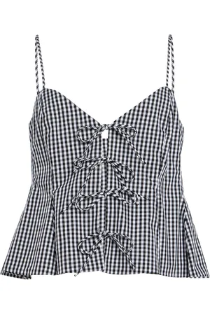 SEA Neci Tie-Front Gingham Cotton Tank Top