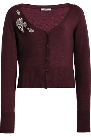 Erdem Cropped Embroidered Knit Cardigan