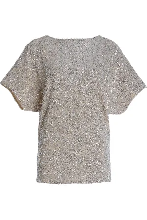 Carla Zampatti Draped Crushed-Sequin Top